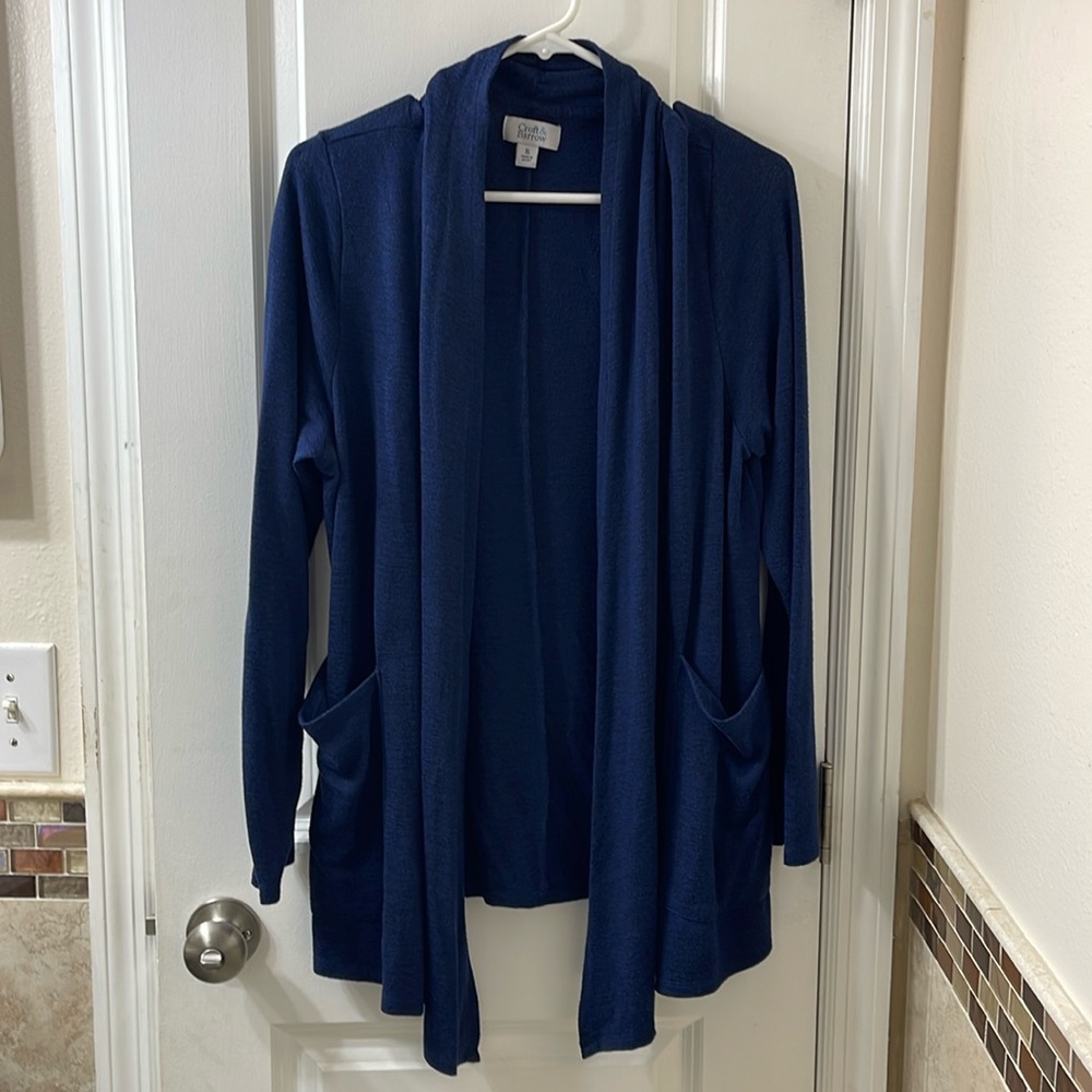 Croft & Barrow knit open front cardigan w. pockets. Navy/black heath…
